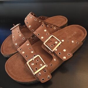 Brown Studded Adjustable Buckle Sandal Slide Size 6